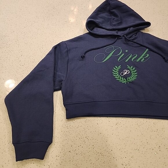 Victoria Secret Pink Cropped Top Fleece Sweatshirt Everyday Blue Hoodie S - Picture 3 of 9